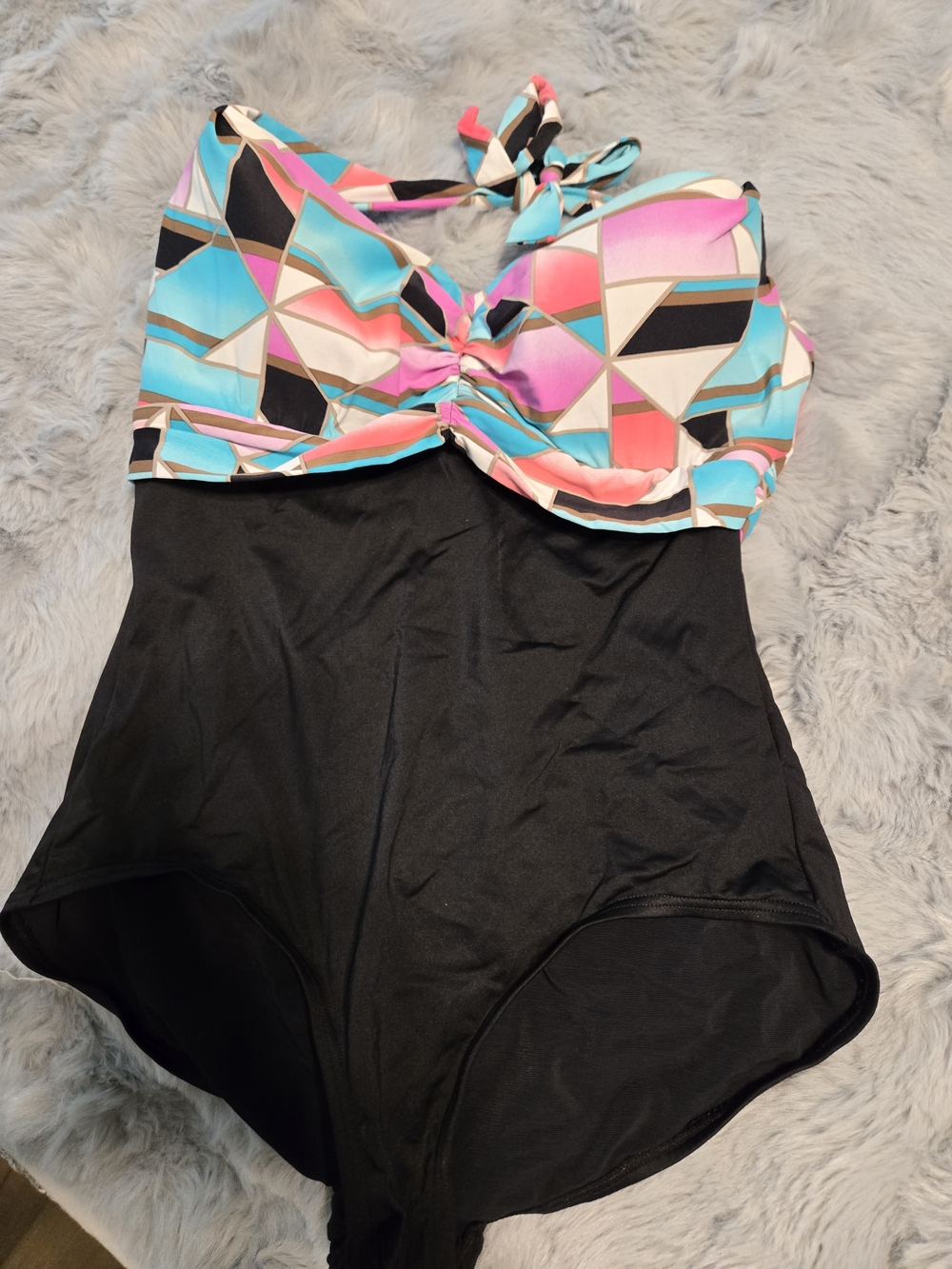 Coco Reef Black Abstract Pastel Halter One Piece Swim 36D 38D